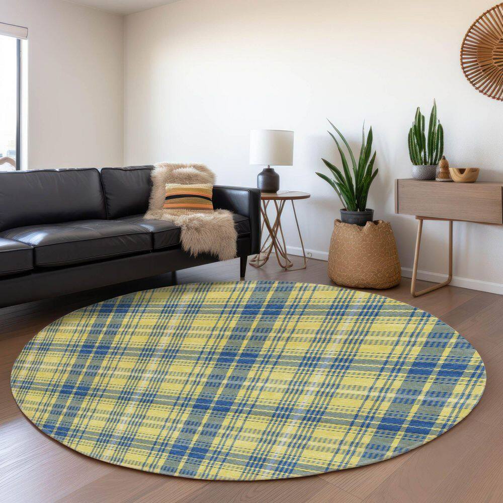 Mayfield Premium Machine Washable Abstract AMF993 Yellow 8 ft. x 8 ft. Round Rug price history on PriceWatchPro