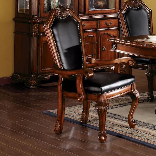 Unbranded Chateau De Ville Side Chair (Set-2) in Black PU and Cherry
