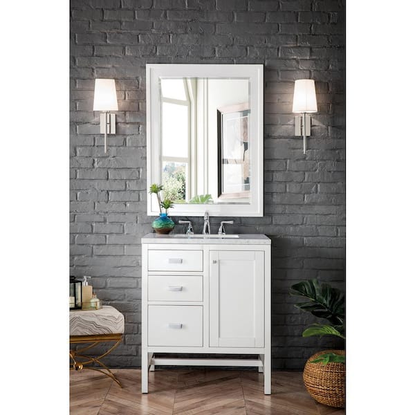 James Martin Vanities Addison 30 in. W x 23.5 in. D x 35.5 in. H Single Bath Vanity in White with Artic Fall Solid Surface Top