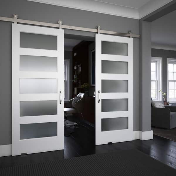 取付無料！フロスト調ガラスドアシンプルホワイトインテリア大きめ冷蔵庫！洗濯機 eightdoors 42 in. x 96 in. 5 Frosted Glass Solid Core White
