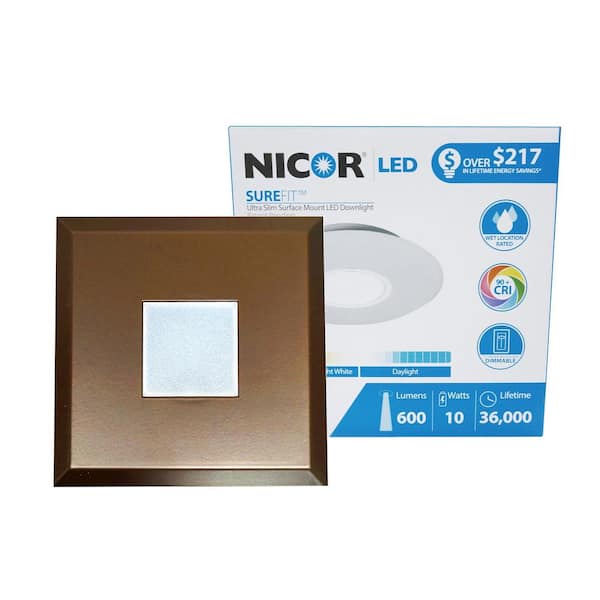 NICOR SureFit 9.6-Watt Square Oil-Rubbed Bronze Integrated LED Flush Mount with 2700K