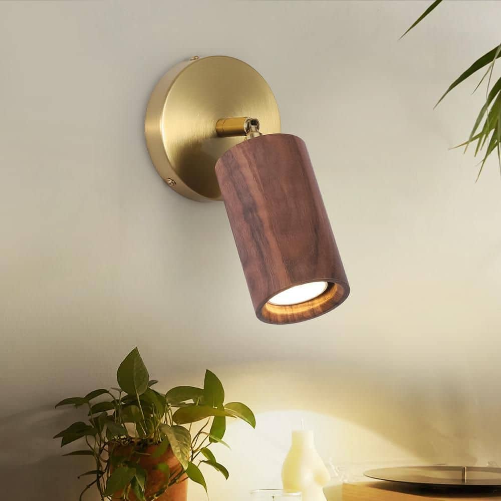 LUMORA 4.7 in. 1-Light Walnut Finish Cylinder Wall Sconce Track Lighting Spotlight with Rotatable Light Head price history on PriceWatchPro