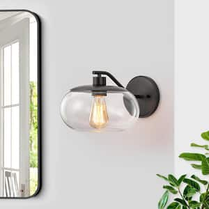 1-Light Black Wall Sconces with Round Clear Glass Shade