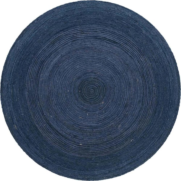 Unique Loom Braided Jute Dhaka Navy Blue 8' 0 x 8' 0 Area Rug