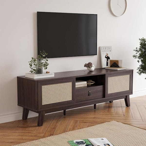 Lirago Wood TV Stand for Up to 70 in. TVs Entertainment Center with Storage in Black
