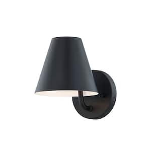 Whitney 7.5 in. 1-Light Matte Black Wall Sconce with Black Metal Shade