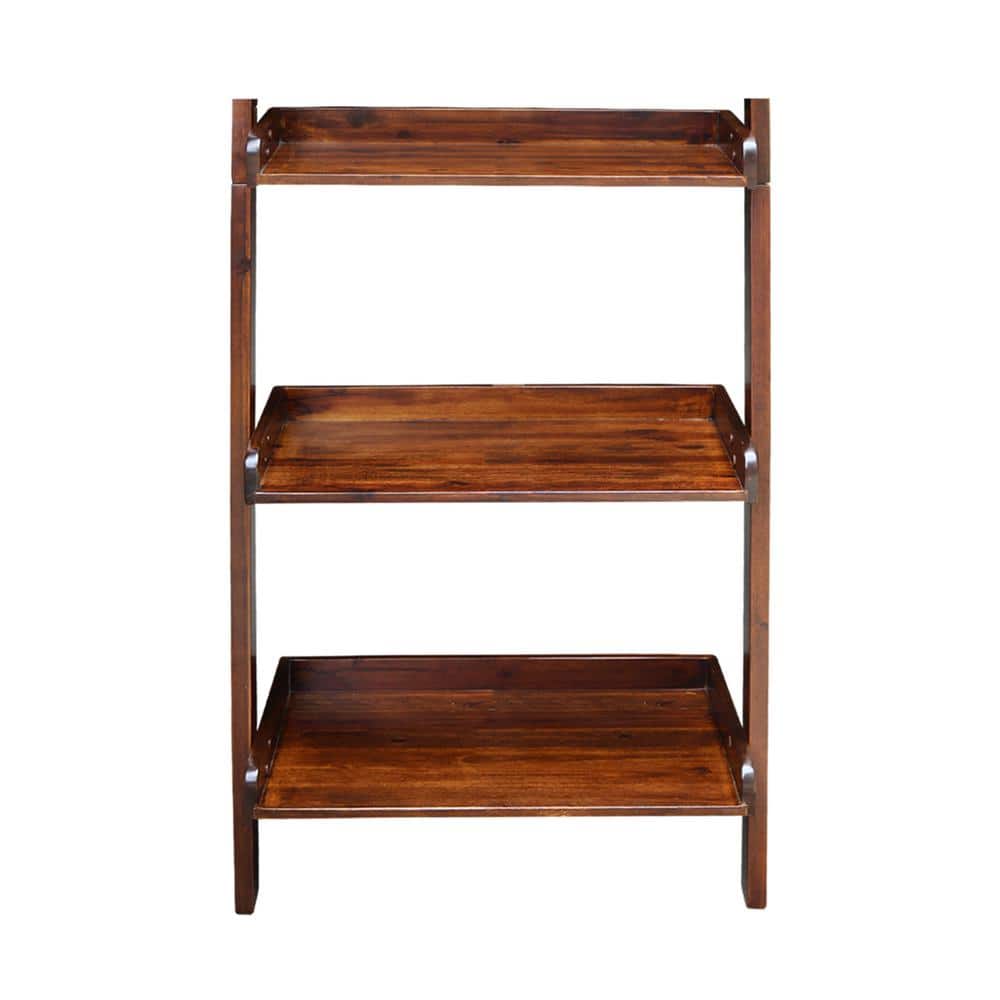 75" Espresso Solid Wood Ladder Bookcase with Five Shelves