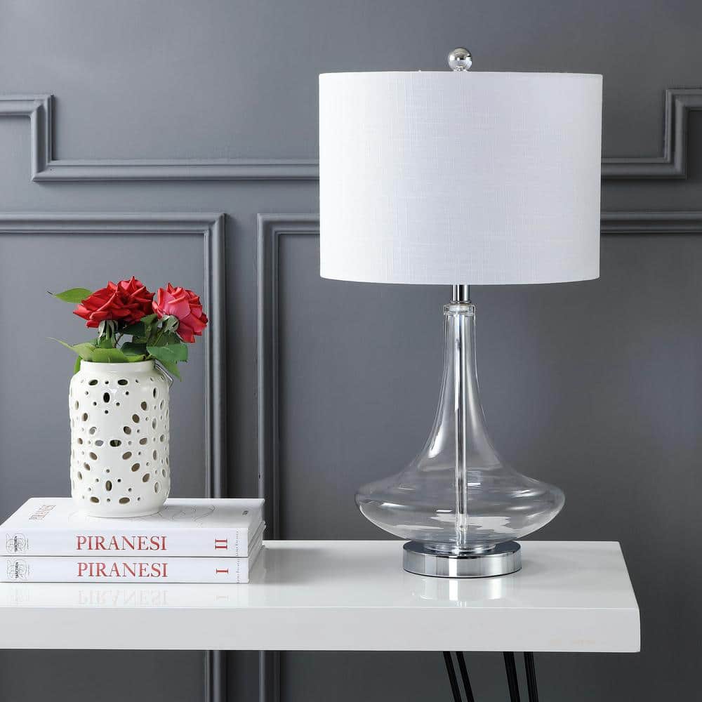 Cecile 25.5" Clear Glass Teardrop LED Table Lamp Set with Linen Shade