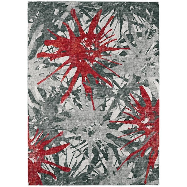 Bravado Red 5 ft. x 7 ft. 6 in. Geometric Indoor/Outdoor Washable Area Rug