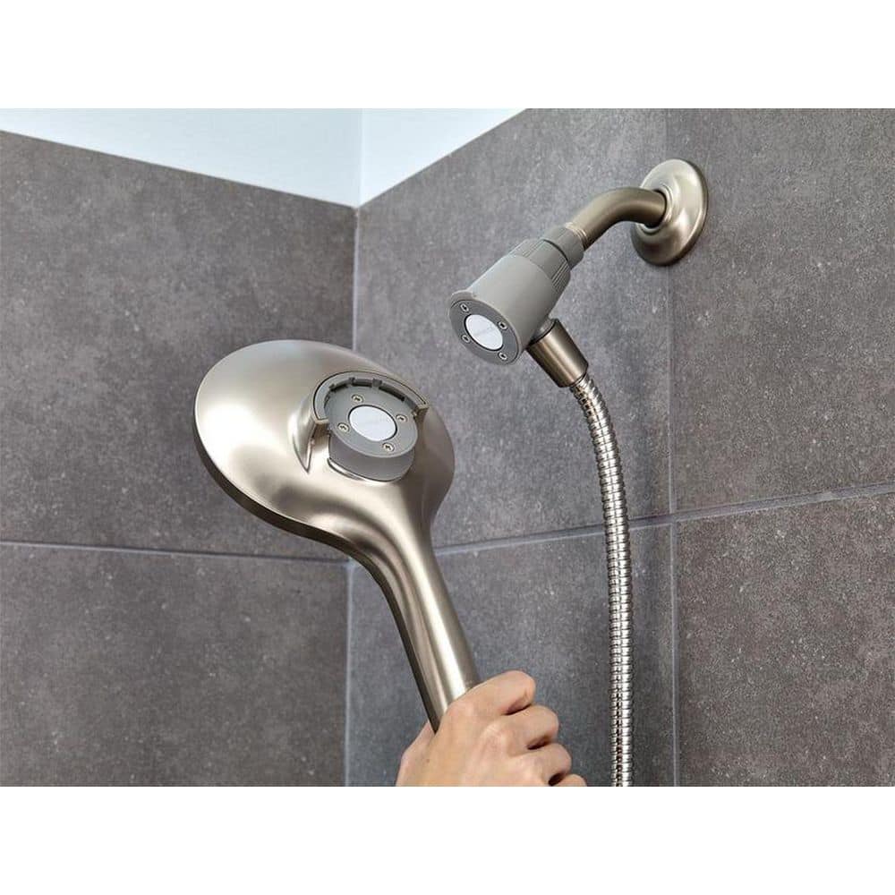 Brushed Nickel 6-Setting Handheld Rain Showerhead with Magnetic Dock