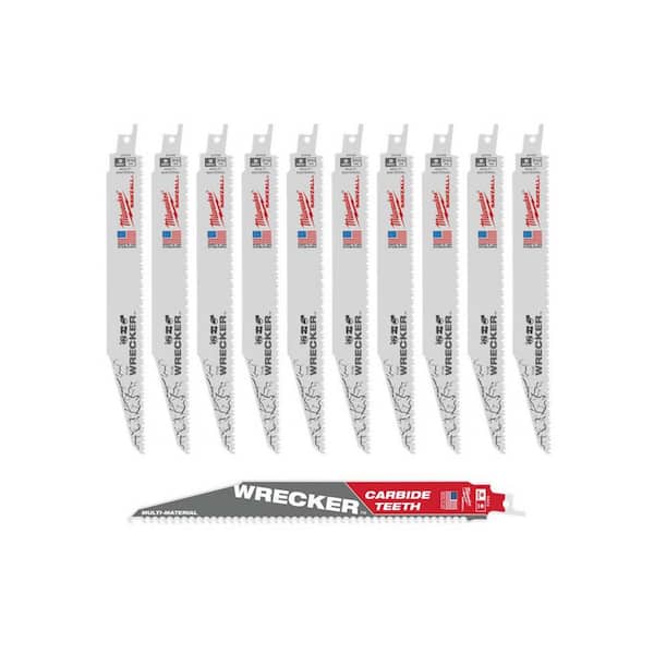 Milwaukee 9 in. 7/11 TPI WRECKER Demo Multi-Material SAWZALL Reciprocating Saw Blades (10-Pk) & 9 in. 6 TPI WRECKER Carbide Blade