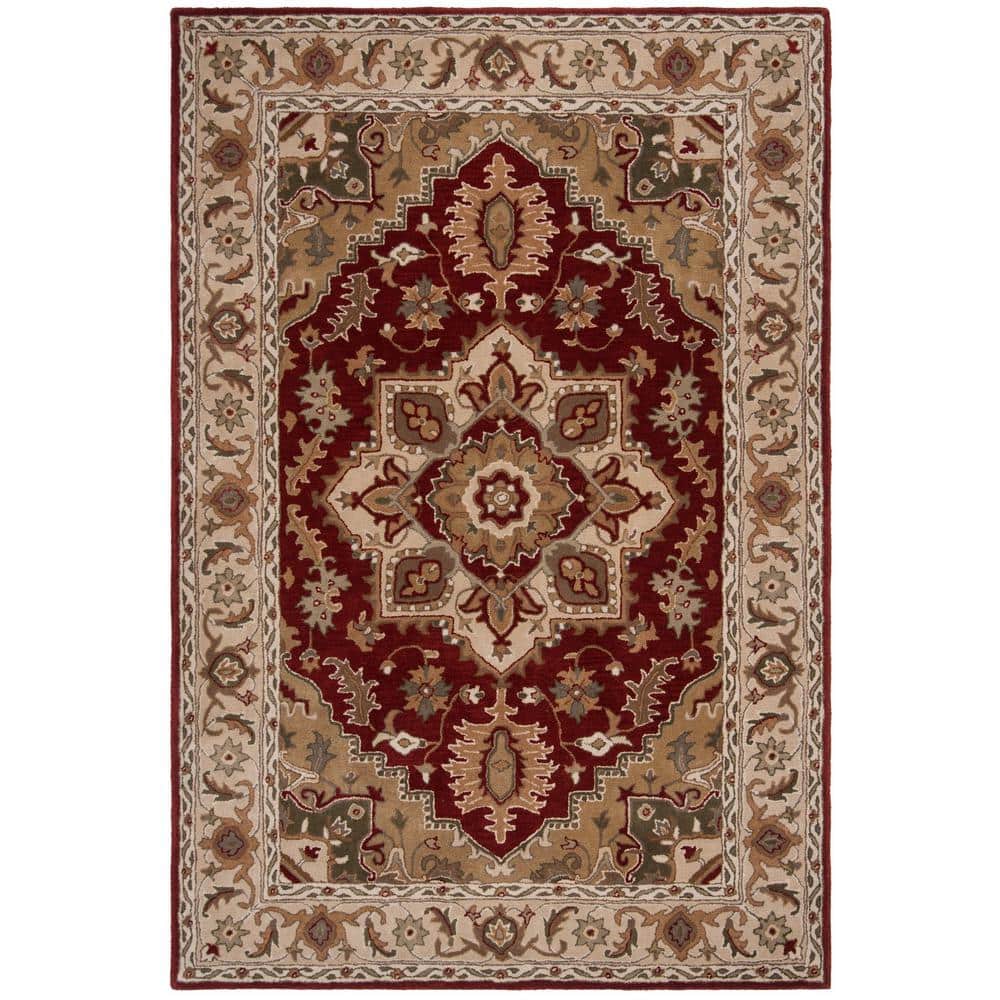 Hand-Tufted Red and Beige Wool 4' x 6' Area Rug