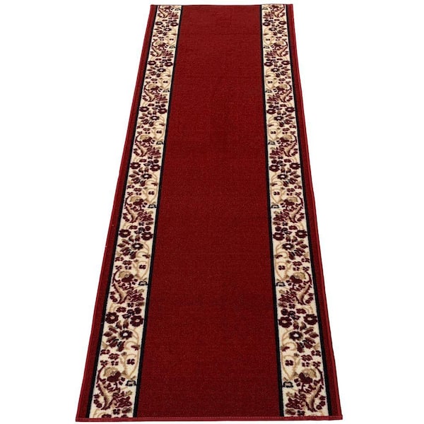 Flower Border Red 31 in. W x 2 ft. L RunnerRug/Stair Runner 5.2 sq. ft.