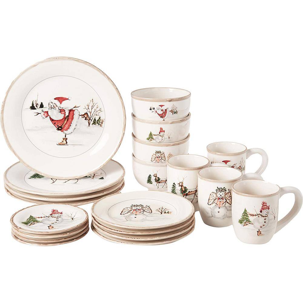 Christmas Twig Cream Ceramic Holiday Dinnerware Set, 20-Piece