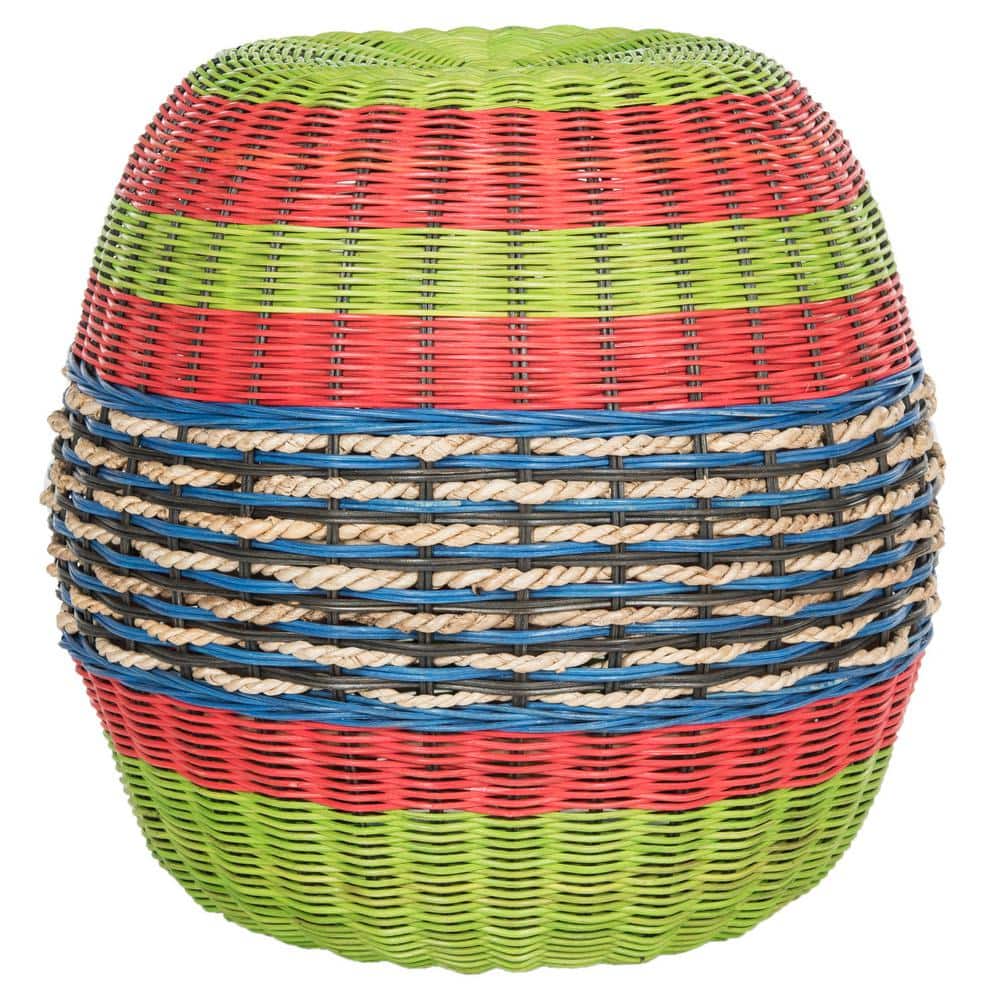 Transitional Round Wicker Barrel End Table in Multicolor