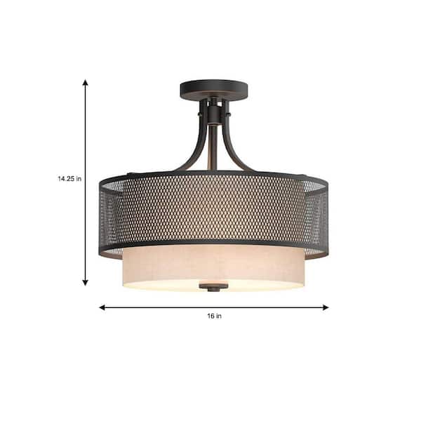 Home Decorators Collection Summit Collection 16 in. 3-Light Bronze Mesh Semi -Flush Mount with Inner Cream Fabric Shade 17109 - The Home Depot