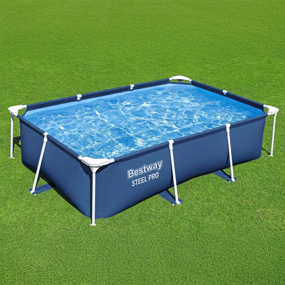 Blue Steel Frame Rectangular Above Ground Pool with Pump