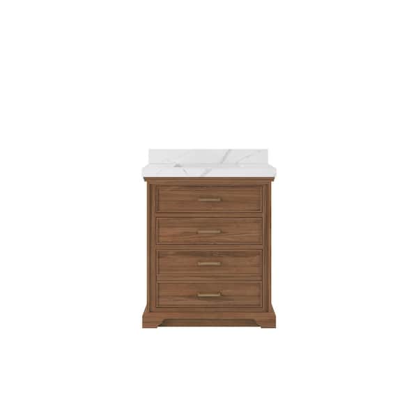 Willow Collections Charlotte Teak 30 in. W x 22 in. D x 36 in. H Single Sink Bath Vanity Center in Dark Natural 2 in. Calcutta Laza Top