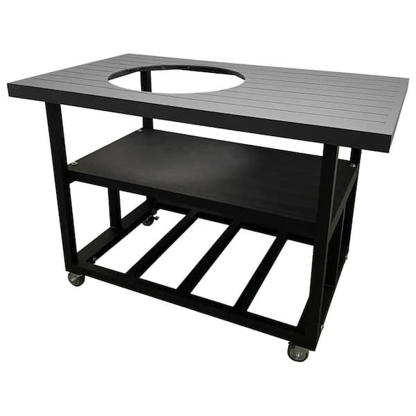 35 in. H x 58 in. W x 35 in. D Charcoal Gray Aluminum Grill Cart Table for KamadoJoe Big Joe Grill Series II