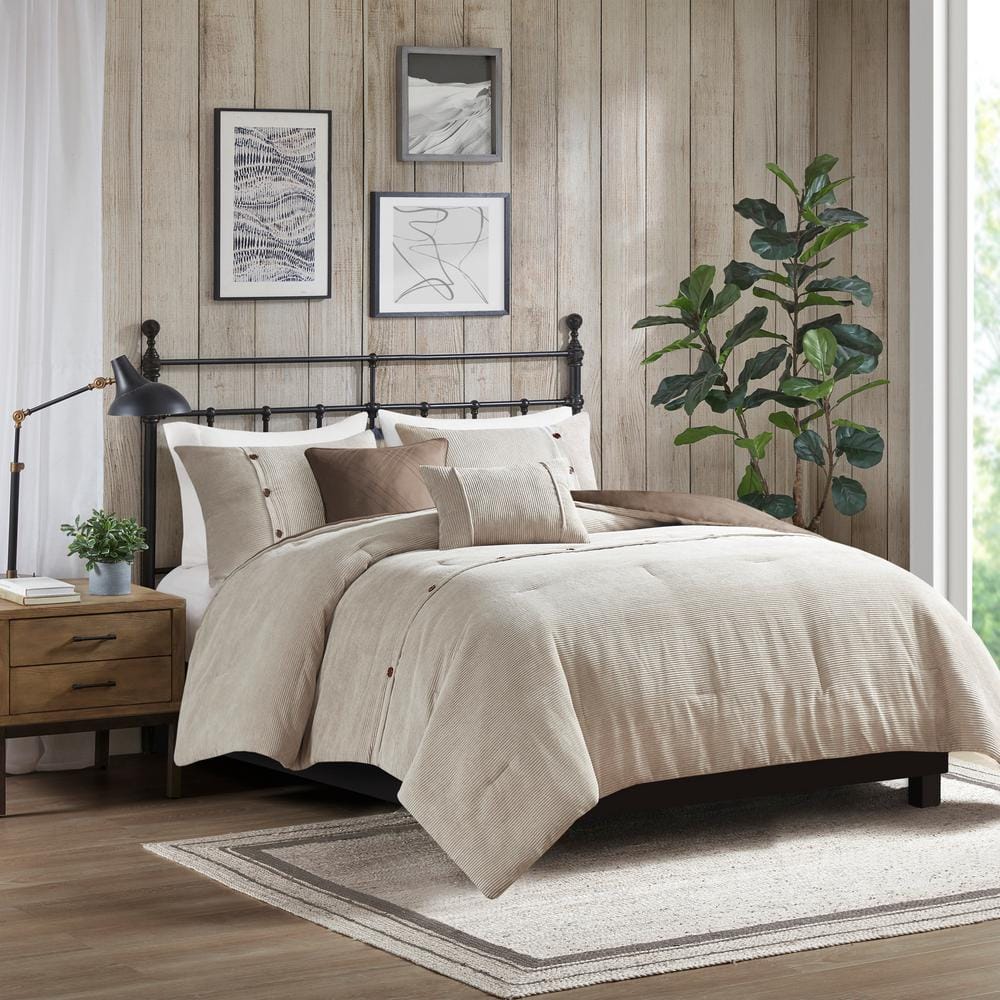 Madison Park Lennox Tan Full/Queen 5-Piece Polyester Corduroy Comforter ...