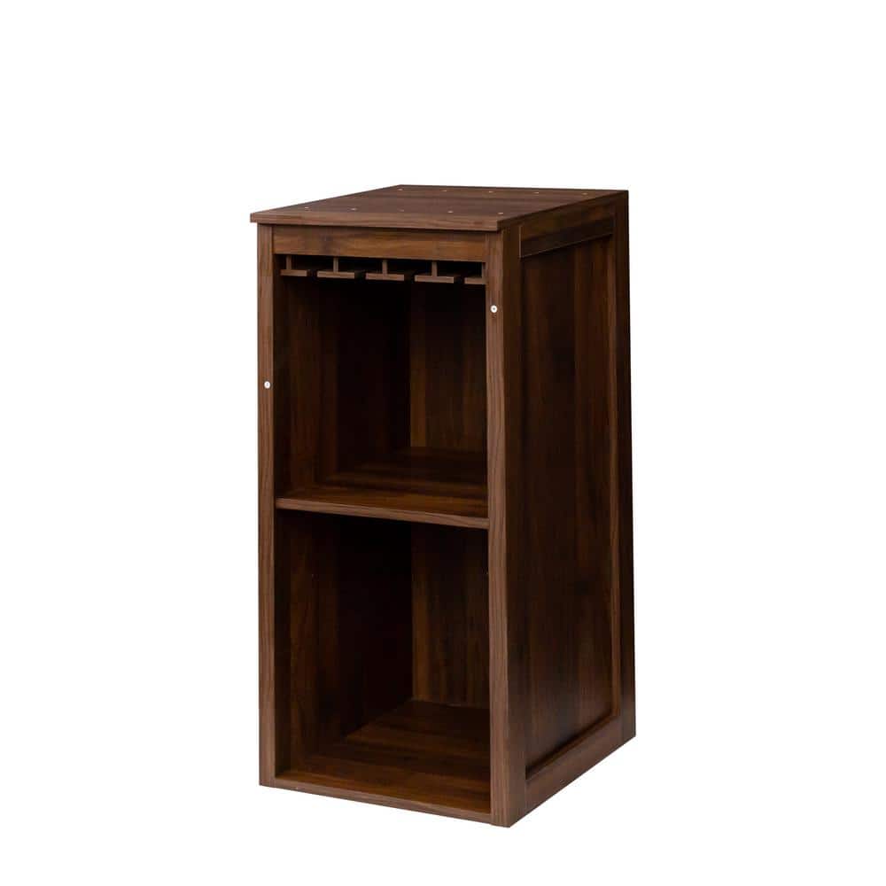 4-Bottle Brown Walnut MDF Modular Wine Rack Wine Bar Cabinet with Hutch for