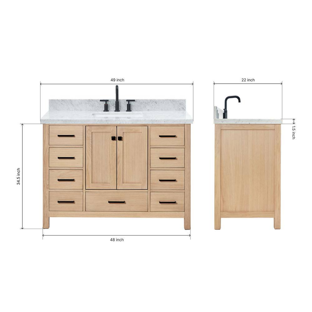 Cambridge 49" Oak Freestanding Vanity with Marble Top