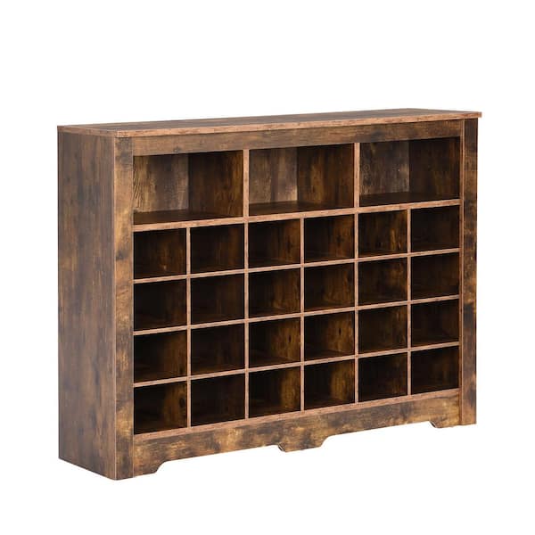 45.2 in. W x 12.9 in. D x 35 in. H Brown Linen Cabinet Shoe Cabinet with 24-Cube Storage Organizer