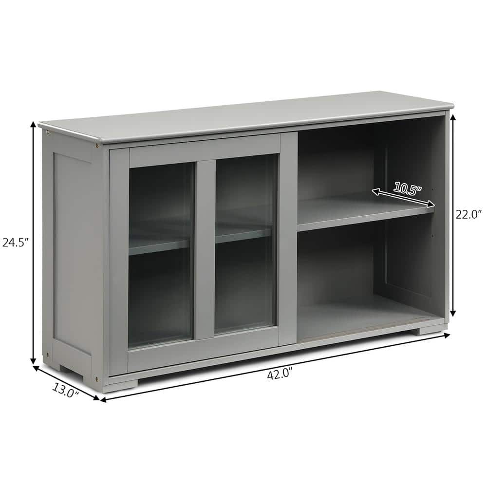 Gray MDF and Glass Sliding Door Kitchen Sideboard Cabinet