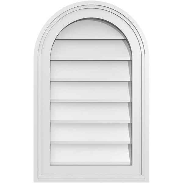 Ekena Millwork 14 in. x 22 in. Round Top White PVC Paintable Gable Louver Vent Non-Functional