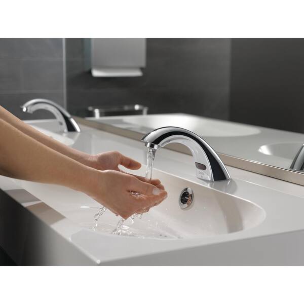 Delta Commercial Battery Powered Single Hole Touchless Bathroom Faucet In Chrome 590lf Lghgmhdf The Home Depot