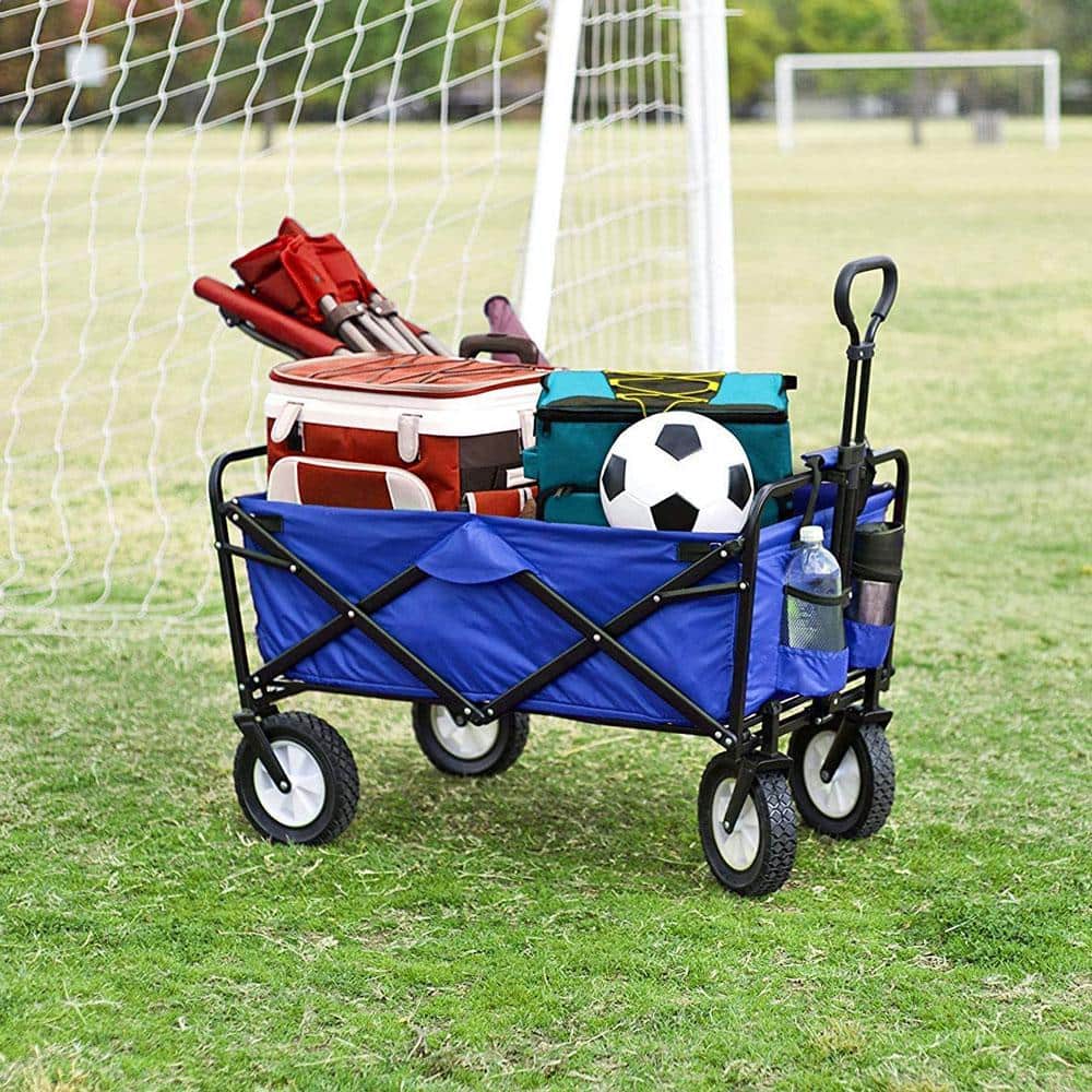 Blue Heavy Duty Collapsible Fabric Utility Wagon with Rubber Wheels
