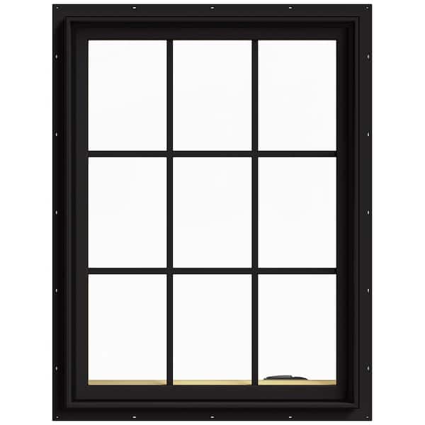 JELD-WEN 30 in. x 40 in. W-2500 Series Black Painted Clad Wood Right-Handed Casement Window with Colonial Grids/Grilles