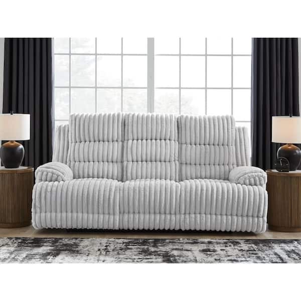 Higgesbee 91 in. Pillow Top Arm Polyester Rectangle Power Reclining Sofa with Drop Down Table and Cup Holder in White