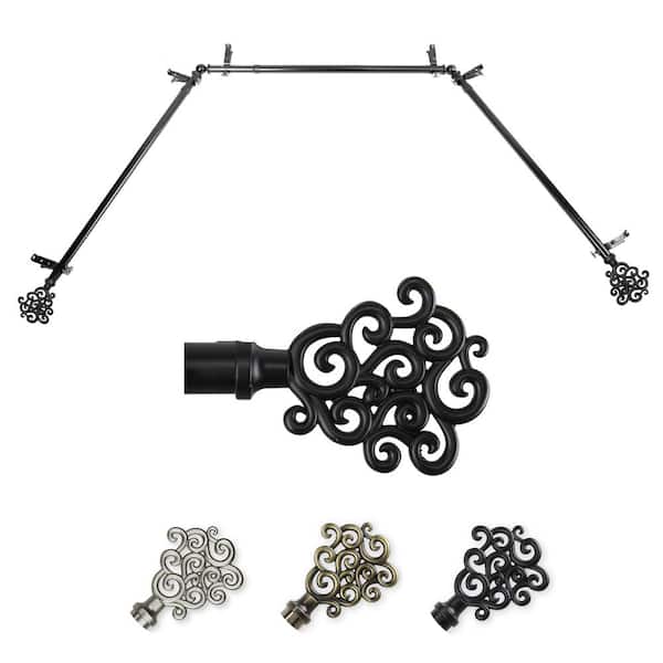 EMOH 13/16" Dia Adjustable 20"-36", 38"-72" Bay Window Curtain Rod with Jude Finials in Black