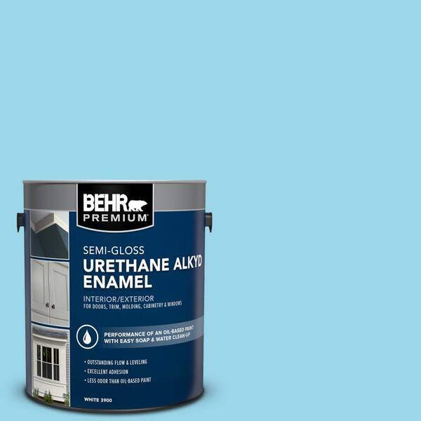 BEHR PREMIUM 1 gal. #P490-2 Blue Sarong Urethane Alkyd Semi-Gloss Enamel Interior/Exterior Paint