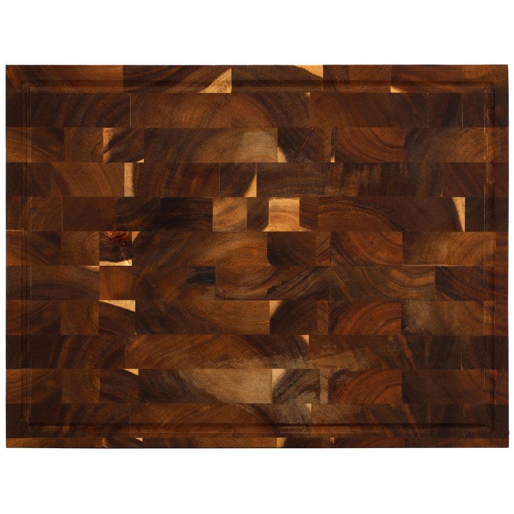 Elama 17 x 13 Inch Acacia Wood Butcher Block Carving and Cutting Board with Juice Groove 985123379M