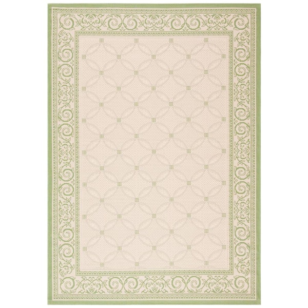 SAFAVIEH Courtyard Natural/Olive 5 ft. x 8 ft. Border Indoor/Outdoor Patio  Area Rug