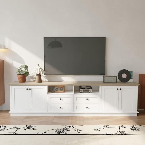 FUFU&GAGA White Finish Wood TV Stand Entertainment Center Fits