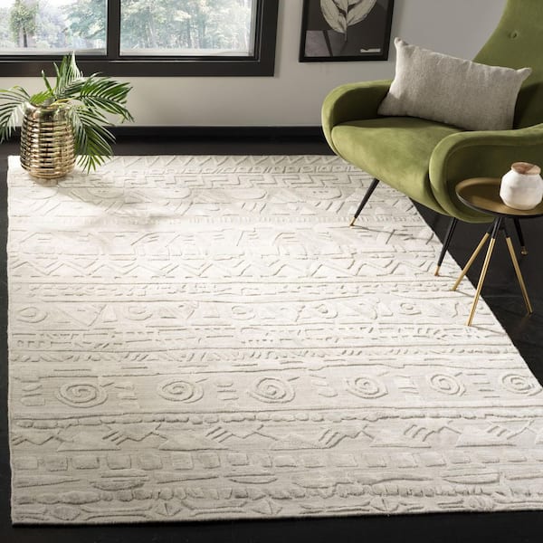 Elements 8 ft. x 10 ft. Ivory High-Low Striped Area Rug
