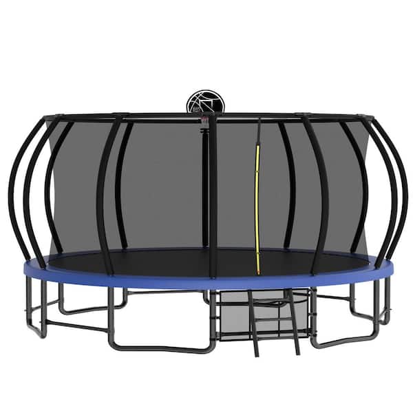 Nestfair 16 ft. Outdoor Blue Pumpkin Trampoline with Basketball Hoop