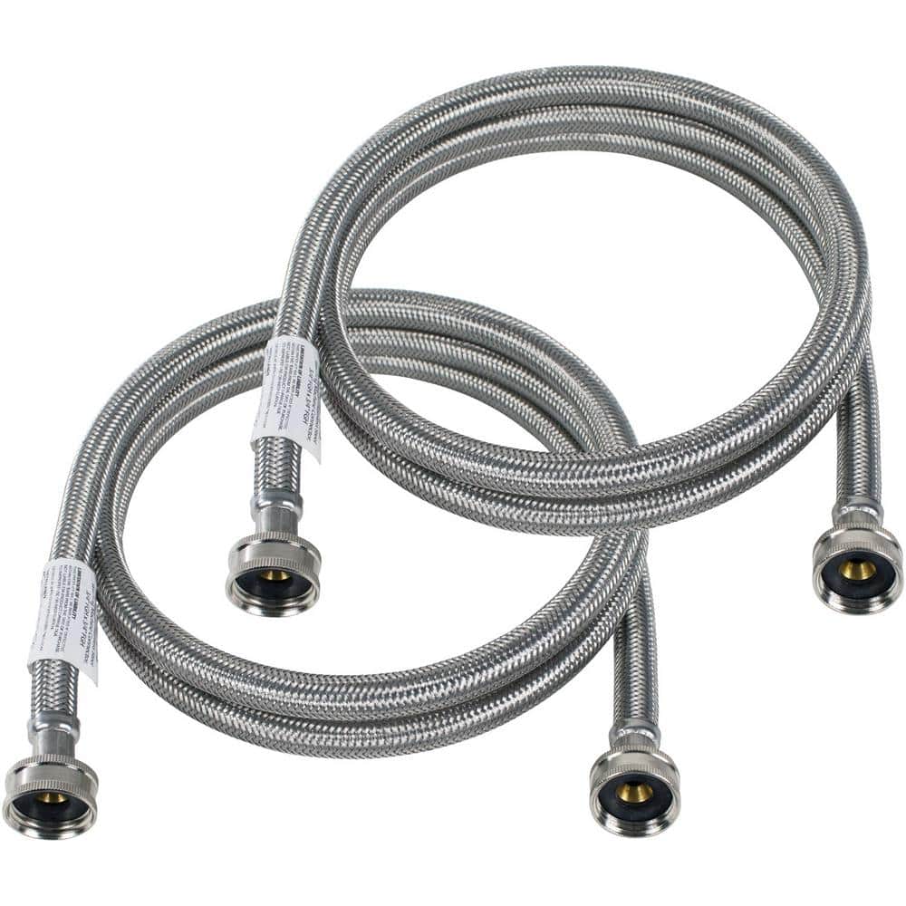 Certified 4ft Braided Stainless Steel Washing Machine Hoses, 2-Pack