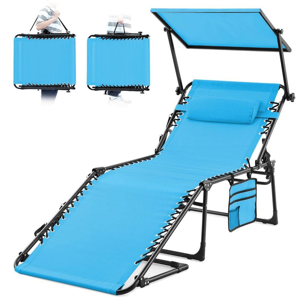 1- Piece Metal Foldable Outdoor Chaise Lounge Chair with Sunshade Canopy, 4