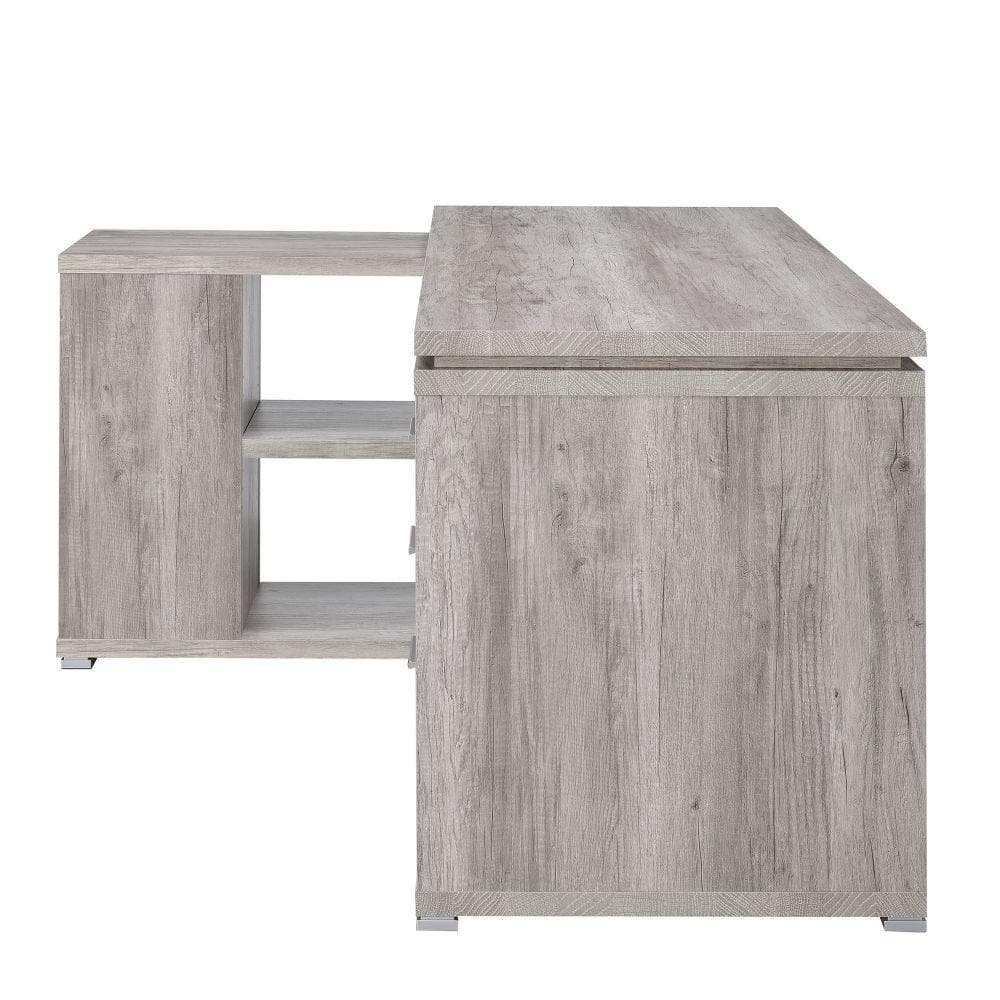 Gray Wood L-Shaped Computer Desk with Drawer and Filing Cabinet
