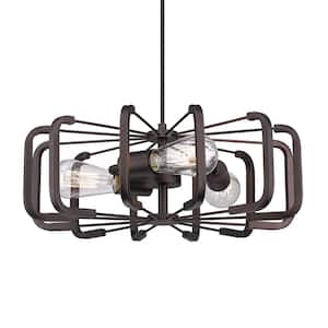 60 -Watt 18 in. Vintage Drum 3-Light Oil Rubbed Bronze Shaded Pendant Light with No Bulbs Included