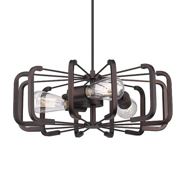 JAZAVA 60 -Watt 18 in. Vintage Drum 3-Light Oil Rubbed Bronze Shaded Pendant Light with No Bulbs Included