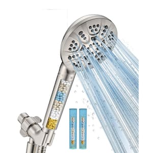 Superior 6-Spray Wall Mount Handheld Shower Head 1.8 GPM in Brushed Nickel with Water Softener Filters