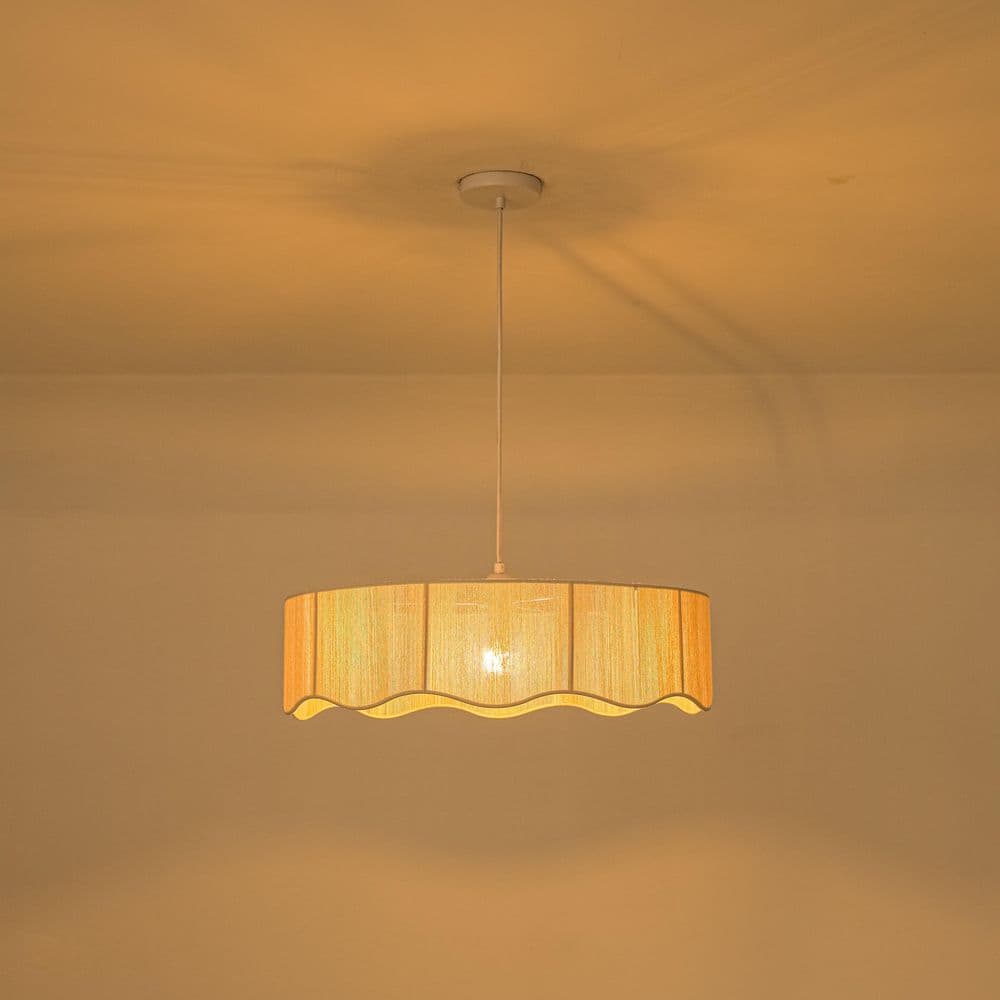 23.6 in. Modern 1-Light Beige Woven Drum Pendant Light with White Metal Finish for Kitchen Island Living Room price history on PriceWatchPro