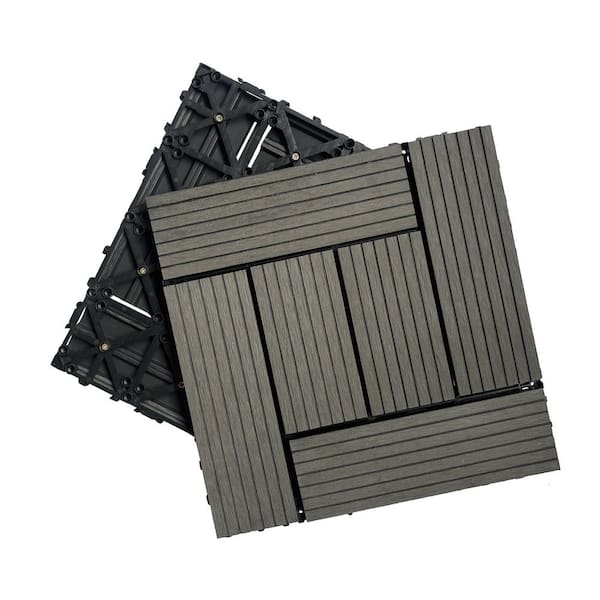 Tenleaf 12 in. Gray Square Wood Plastic Composite Interlocking Flooring Tiles Pack of 20 Tiles