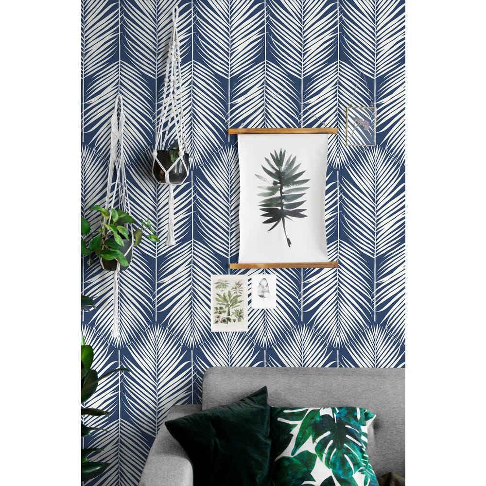 Coastal Blue Palm Leaf Self-Adhesive Vinyl Wallpaper