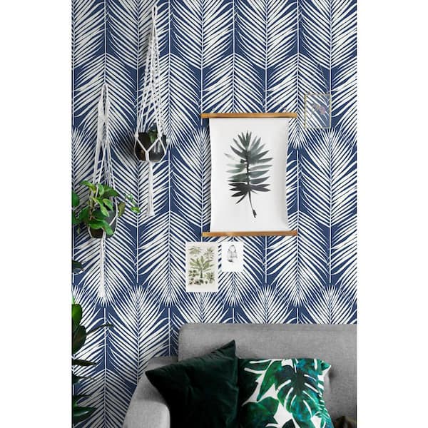 Palm Silhouette Coastal Blue 20.5 in. x 18 ft. Peel and Stick Wallpaper